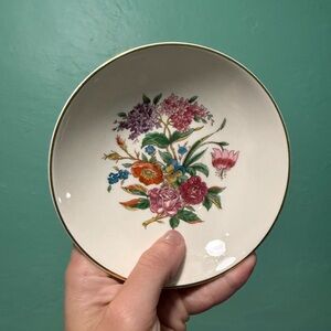 Limoges 14k gold rim made in USA floral little plate/bowl